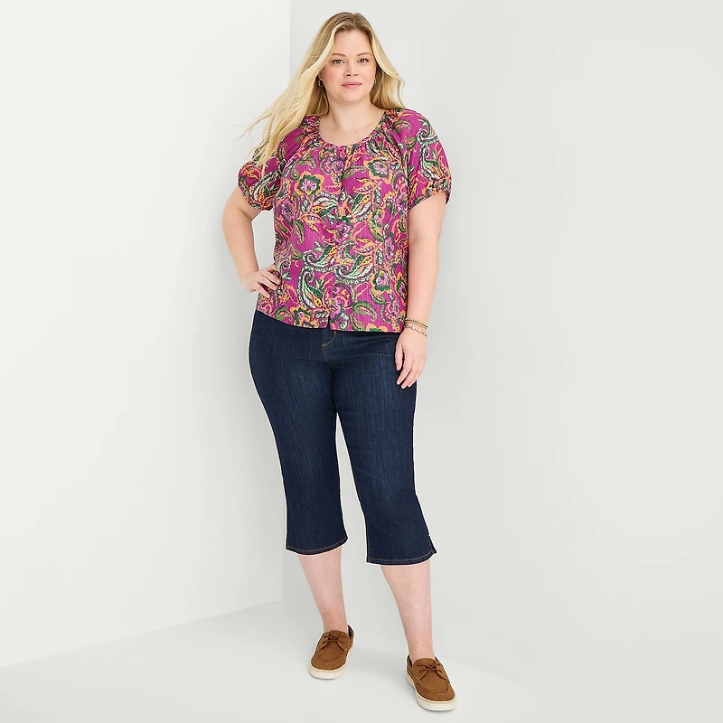 St. John's Bay Womens Plus Round Neck Short Sleeve Regular Fit Button-Down Shirt