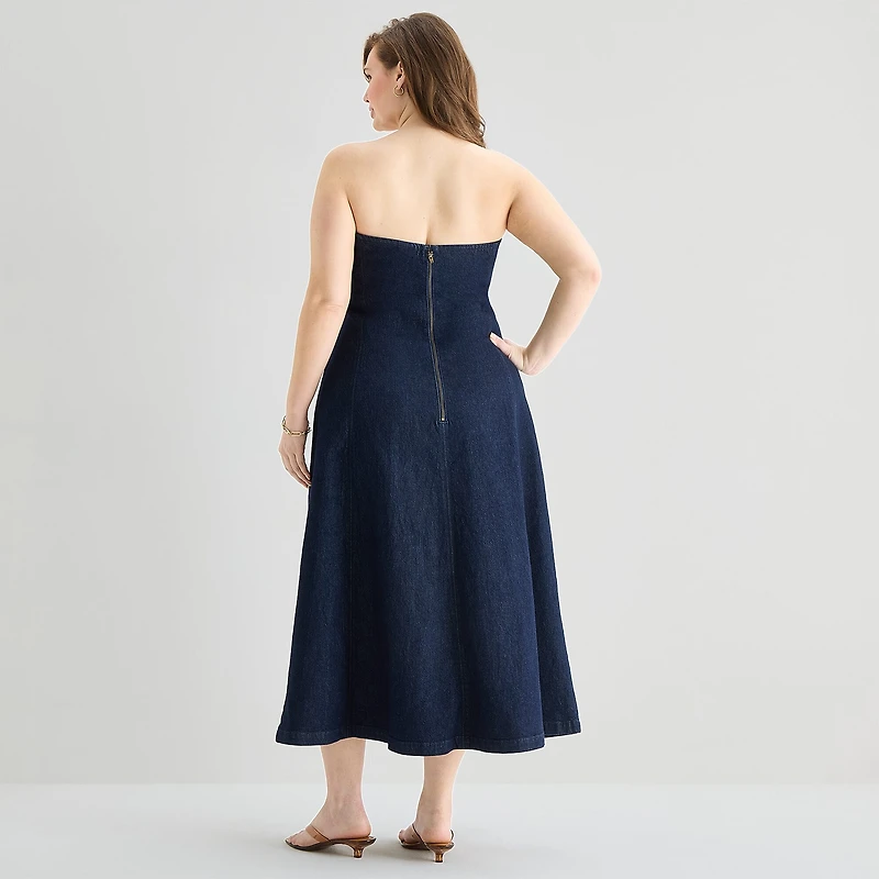 a.n.a Womens Plus Midi Straight Neck Sleeveless A-Line Dress