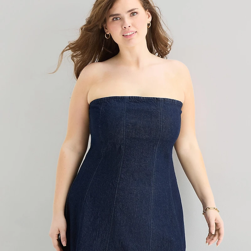 a.n.a Womens Plus Midi Straight Neck Sleeveless A-Line Dress