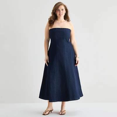 a.n.a Womens Plus Midi Straight Neck Sleeveless A-Line Dress
