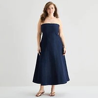 a.n.a Womens Plus Midi Straight Neck Sleeveless A-Line Dress