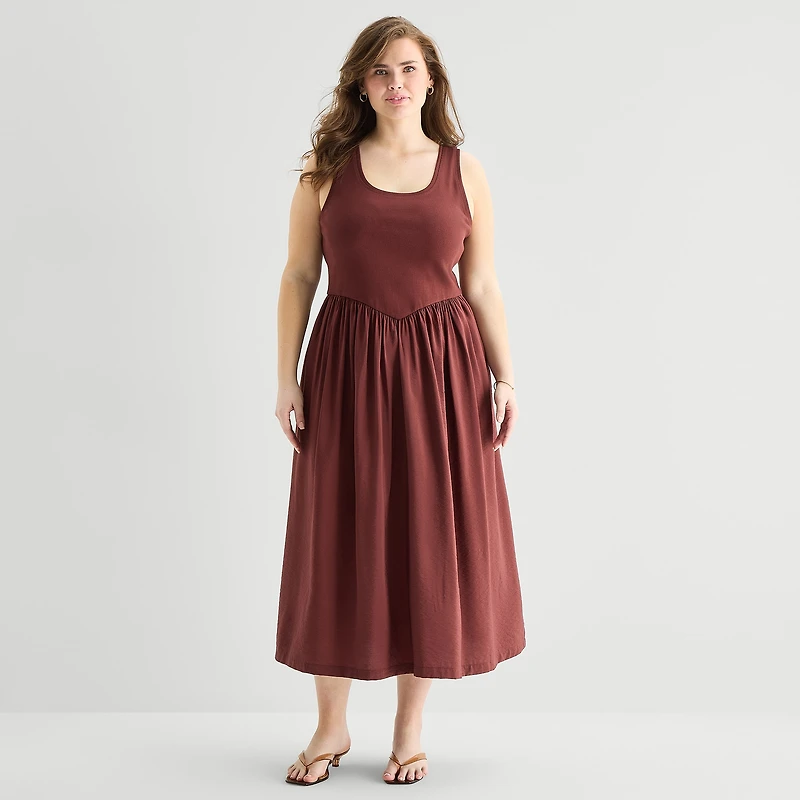 a.n.a Womens Plus U Neck Sleeveless Maxi Dress