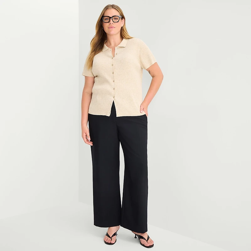 a.n.a Plus Womens Short Sleeve Polo Sweater