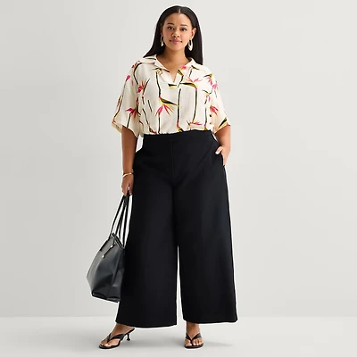Worthington Womens Plus Wide Leg High Rise Cropped Pant