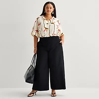Worthington Womens Plus Wide Leg High Rise Cropped Pant