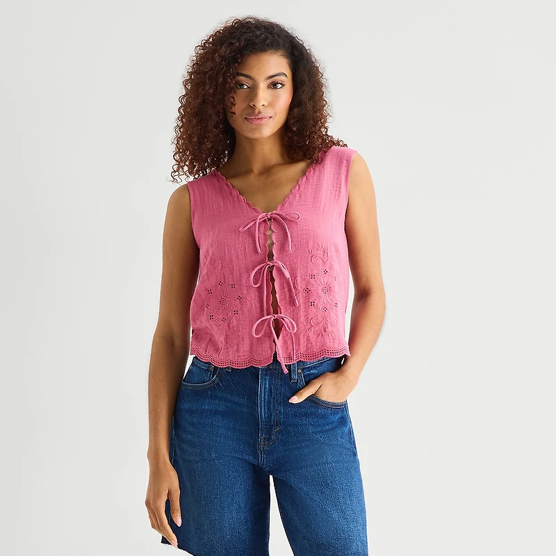 A.N.A Womens V Neck Sleeveless Embroidered Vest