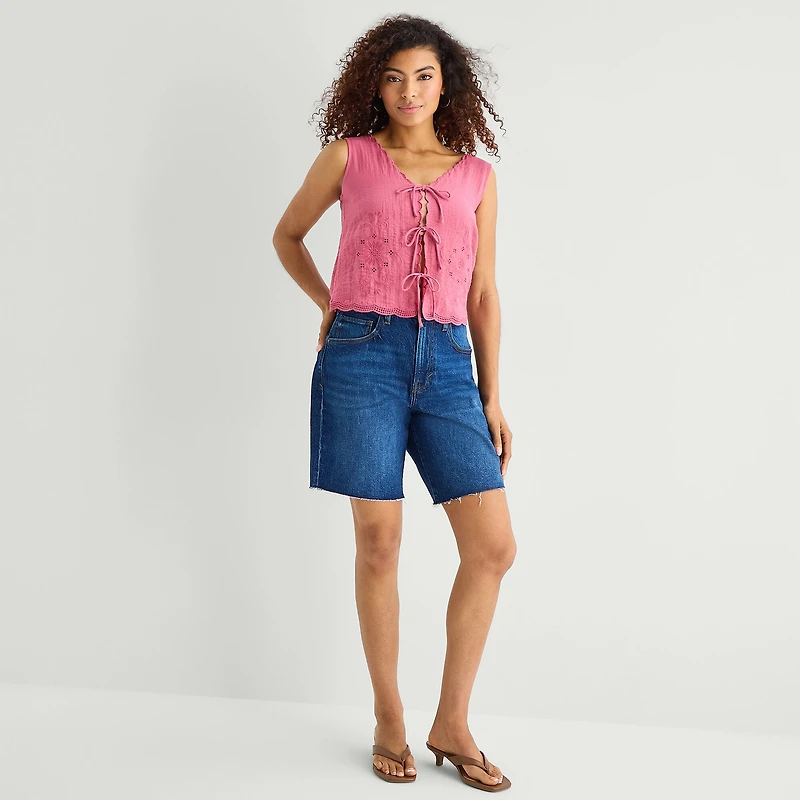 A.N.A Womens V Neck Sleeveless Embroidered Vest