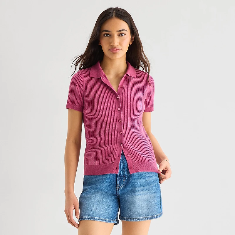 a.n.a Womens Short Sleeve Polo Sweater
