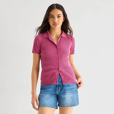 a.n.a Womens Short Sleeve Polo Sweater