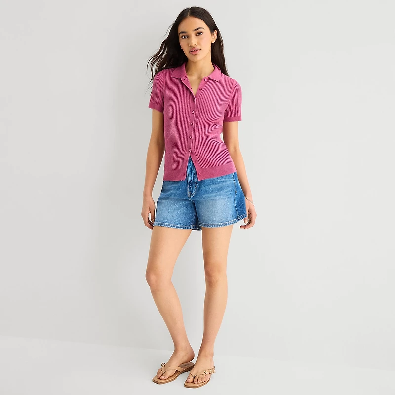 a.n.a Womens Short Sleeve Polo Sweater