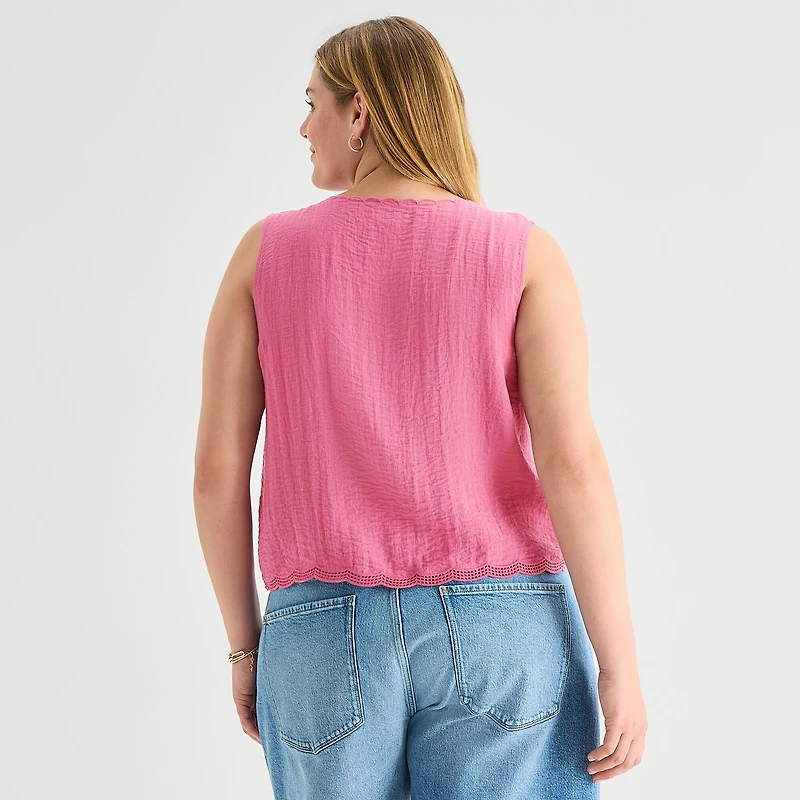 a.n.a Womens Plus V Neck Sleeveless Embroidered Vest