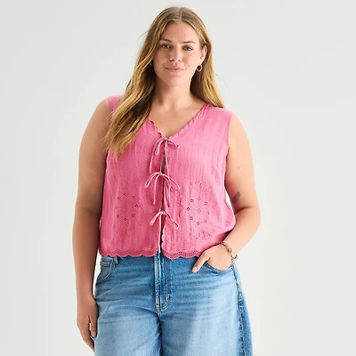 a.n.a Womens Plus V Neck Sleeveless Embroidered Vest