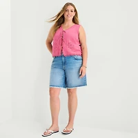 a.n.a Womens Plus V Neck Sleeveless Embroidered Vest