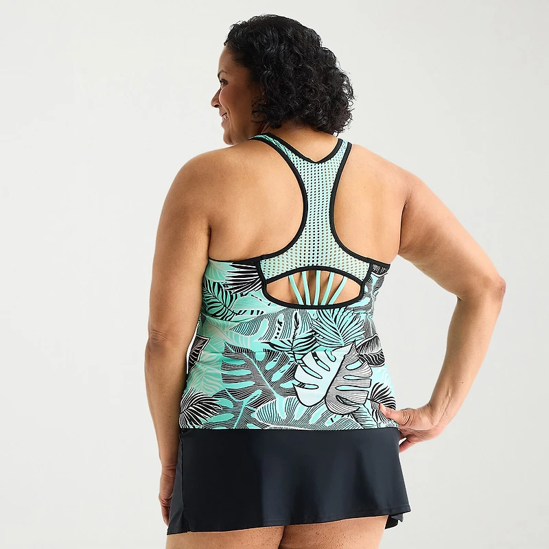 ZeroXposur Womens Built Bra Leaf Plus Tankini Swimsuit Top