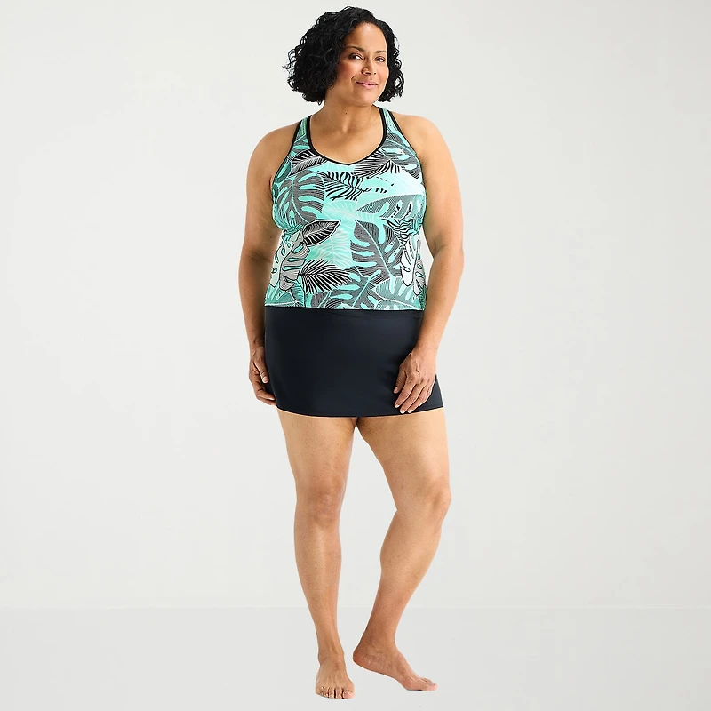 ZeroXposur Womens Built Bra Leaf Plus Tankini Swimsuit Top