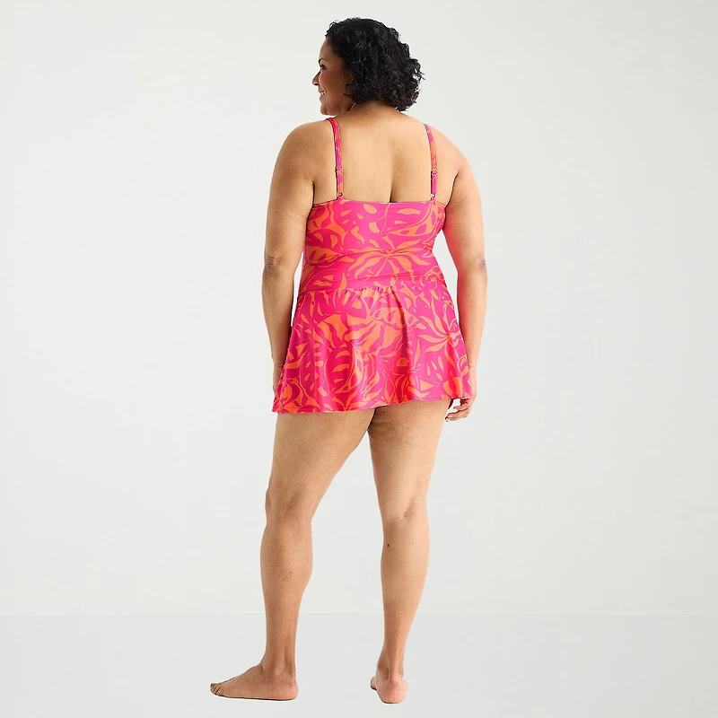 Liz Claiborne Womens Tropical Leaf Plus Swim Dress