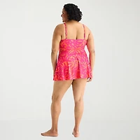 Liz Claiborne Womens Tropical Leaf Plus Swim Dress
