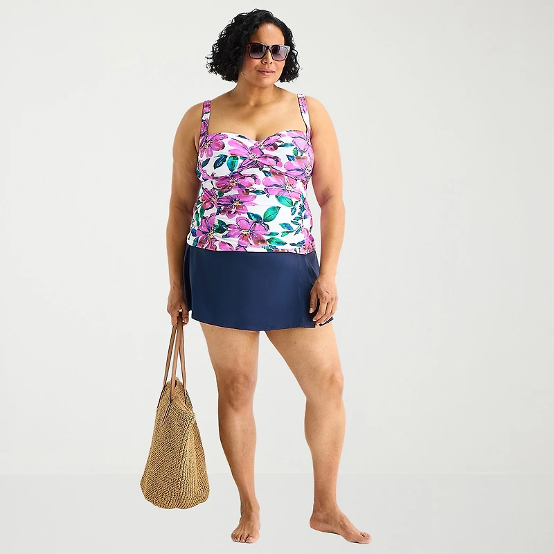 Liz Claiborne Womens Tropical Floral Plus Tankini Swimsuit Top