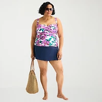 Liz Claiborne Womens Tropical Floral Plus Tankini Swimsuit Top