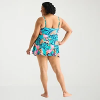 Liz Claiborne Womens Tropical Floral Plus Swim Dress