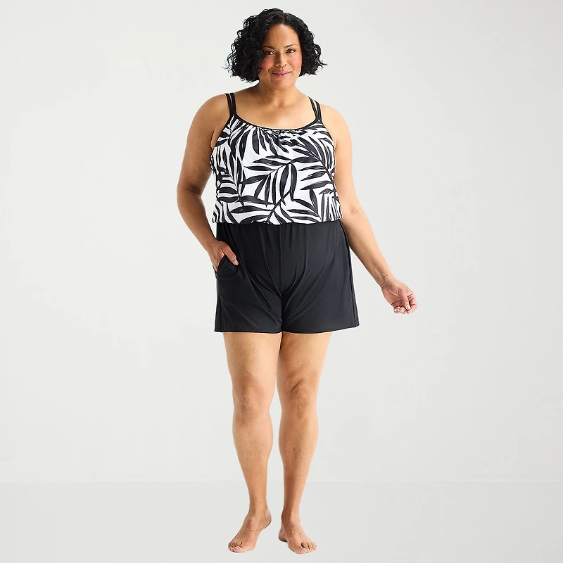 Sonnet Shores Womens Plus Swim Romper
