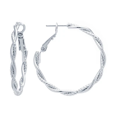 Silver Reflections Pure Silver Over Brass Round Hoop Earrings