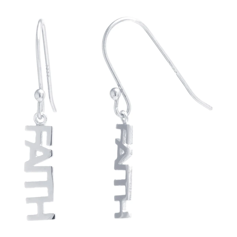 Silver Treasures Faith Womens Sterling Silver Drop Earrings