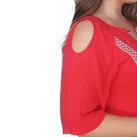 White Mark Womens Plus Split Crew Neck 3/4 Sleeve Embroidered Shift Dress