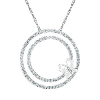 Womens 1/2 CT. T.W. Natural White Diamond 10K Gold Butterfly Circle 18 Inch Pendant Necklace