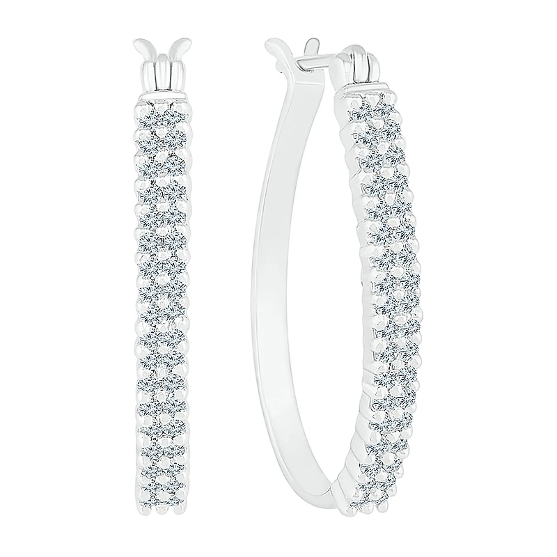 Womens 1/ CT. T.W. Natural White Diamond 10K Gold 23.3mm Hoop Earrings