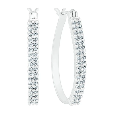 Womens 1/ CT. T.W. Natural White Diamond 10K Gold 23.3mm Hoop Earrings