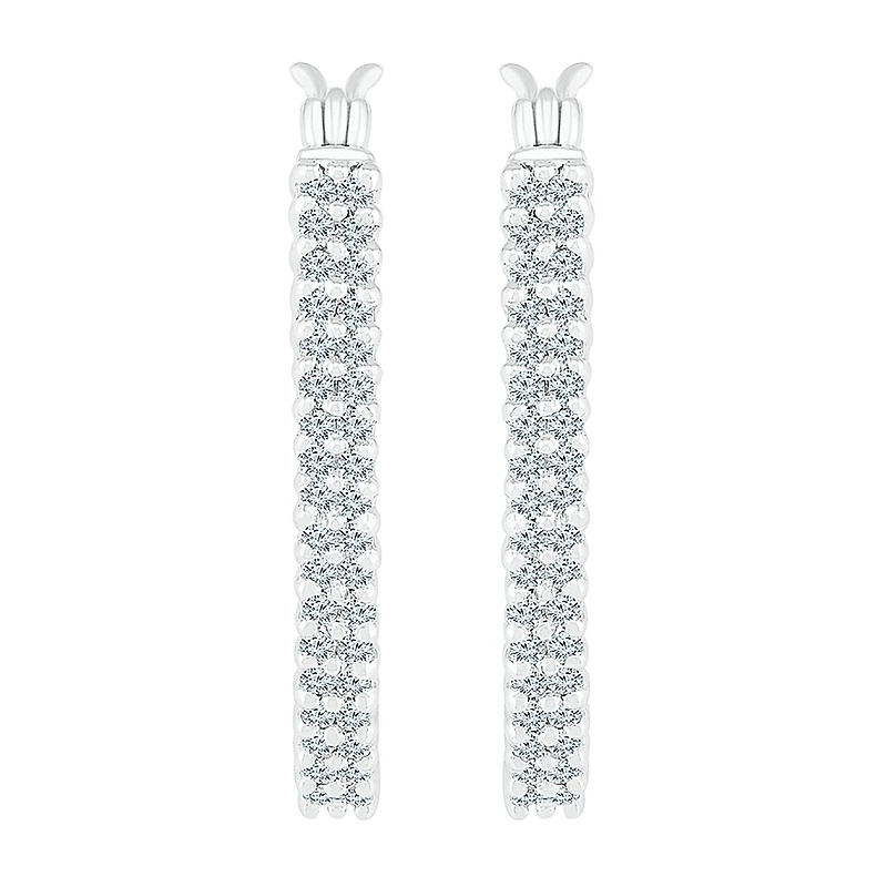 Womens 1/ CT. T.W. Natural White Diamond 10K Gold 23.3mm Hoop Earrings