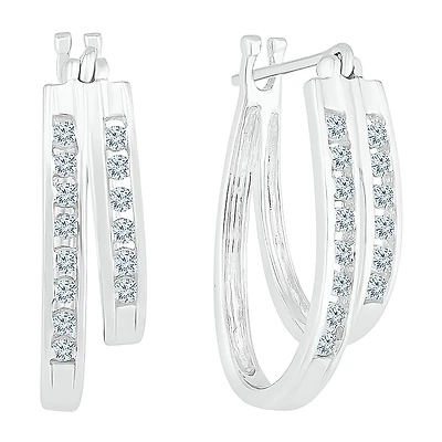 Womens 1/2 CT. T.W. Natural White Diamond 10K Gold 18.9mm Hoop Earrings