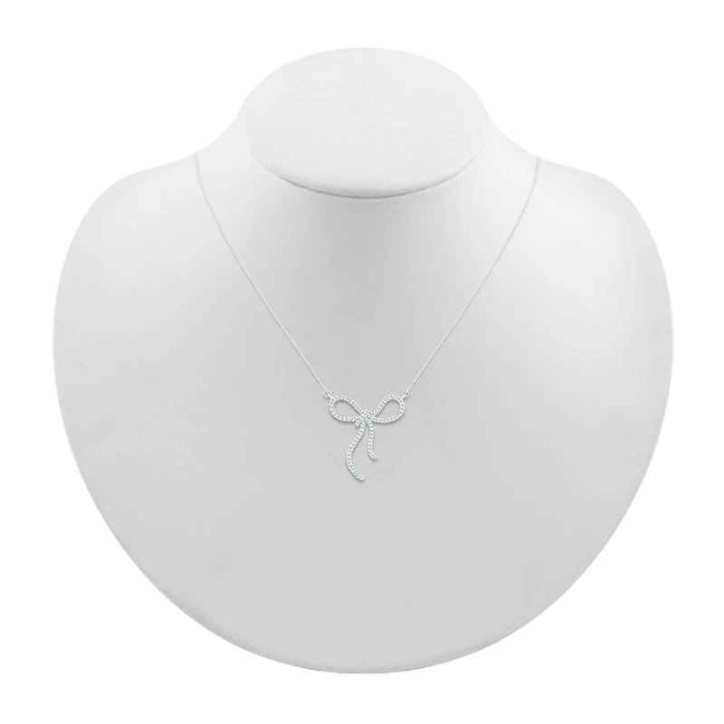 Womens 1/ CT. T.W. Natural White Diamond Sterling Silver Bow 18 Inch Pendant Necklace