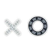 Mismatched "Xo" Diamond Accent Natural Black Diamond Sterling Silver 7.8mm Stud Earrings