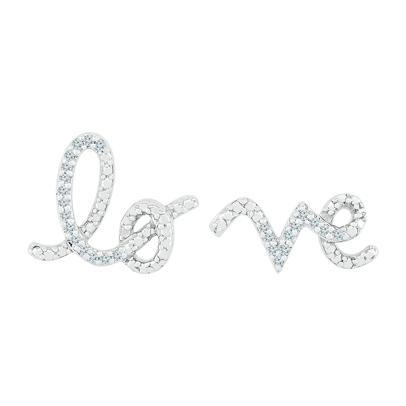 Mismatched "Love" Diamond Accent Natural White Diamond Sterling Silver 23mm Stud Earrings