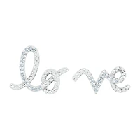 Mismatched "Love" Diamond Accent Natural White Diamond Sterling Silver 23mm Stud Earrings