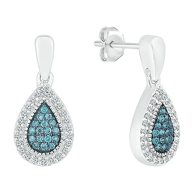 Womens 1/ CT. T.W. Natural Diamond Sterling Silver Pear Drop Earrings
