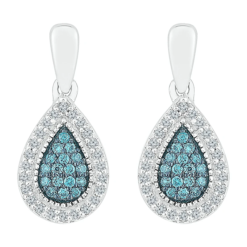 Womens 1/ CT. T.W. Natural Diamond Sterling Silver Pear Drop Earrings