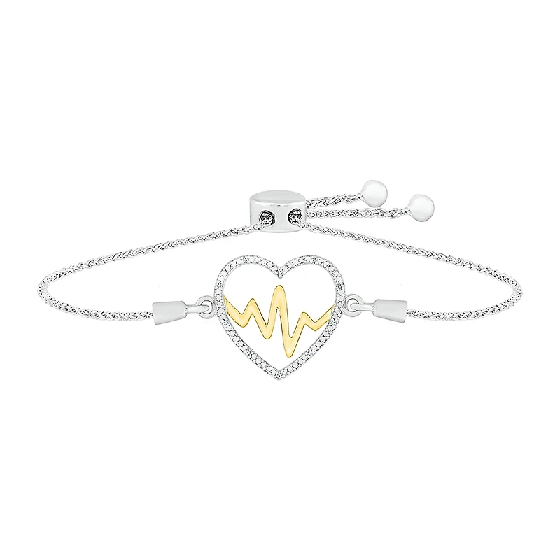 Heartbeat Womens Diamond Accent Natural Diamond 10K Gold Sterling Silver Heart Bolo Bracelet