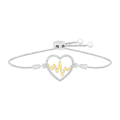 Heartbeat Womens Diamond Accent Natural Diamond 10K Gold Sterling Silver Heart Bolo Bracelet