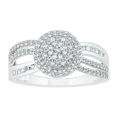 Womens / CT. T.W. Natural White Diamond Sterling Silver Halo Cocktail Ring