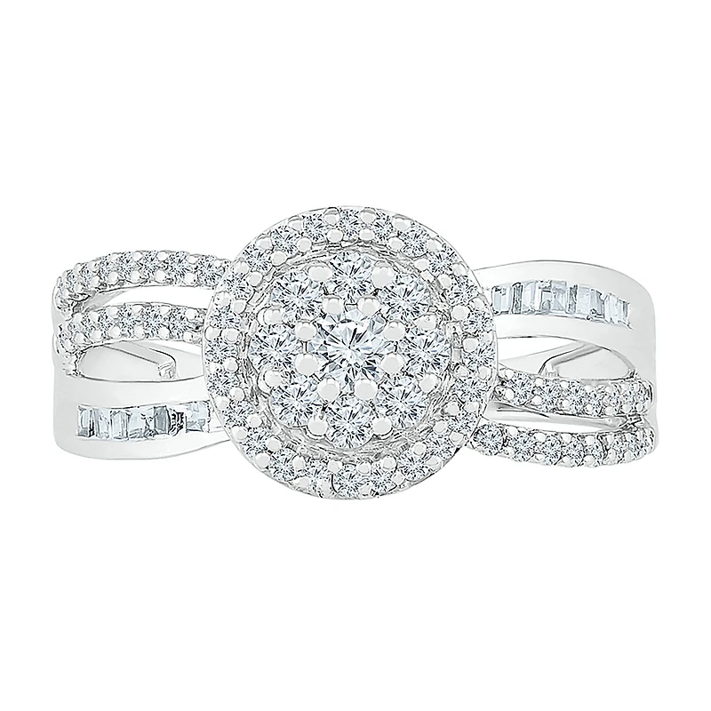 Womens / CT. T.W. Natural White Diamond Sterling Silver Halo Cocktail Ring