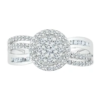 Womens / CT. T.W. Natural White Diamond Sterling Silver Halo Cocktail Ring