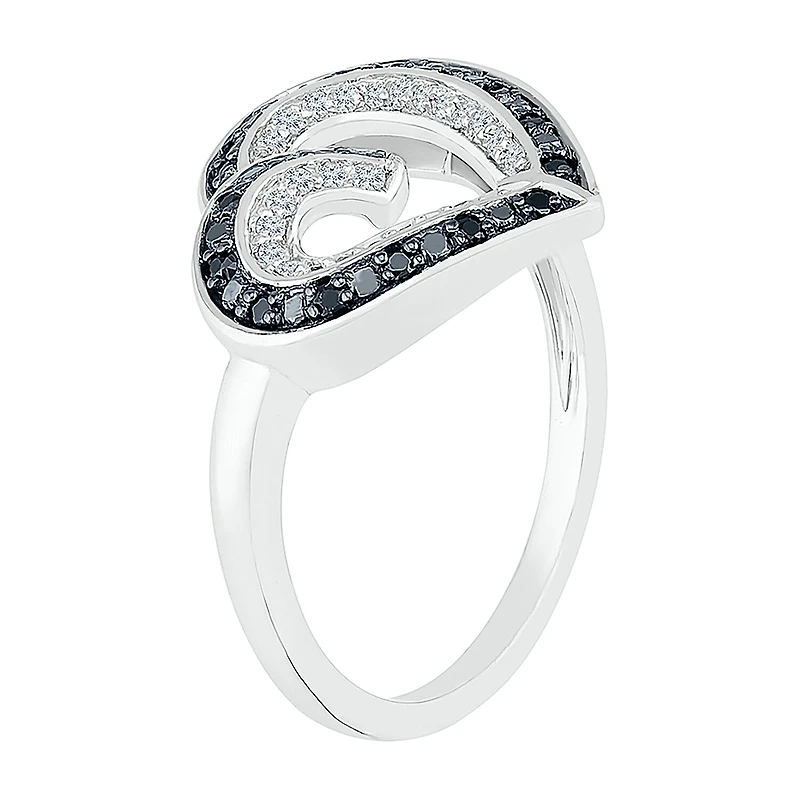 Womens 1/5 CT. Natural Black Diamond Sterling Silver Heart Cocktail Ring