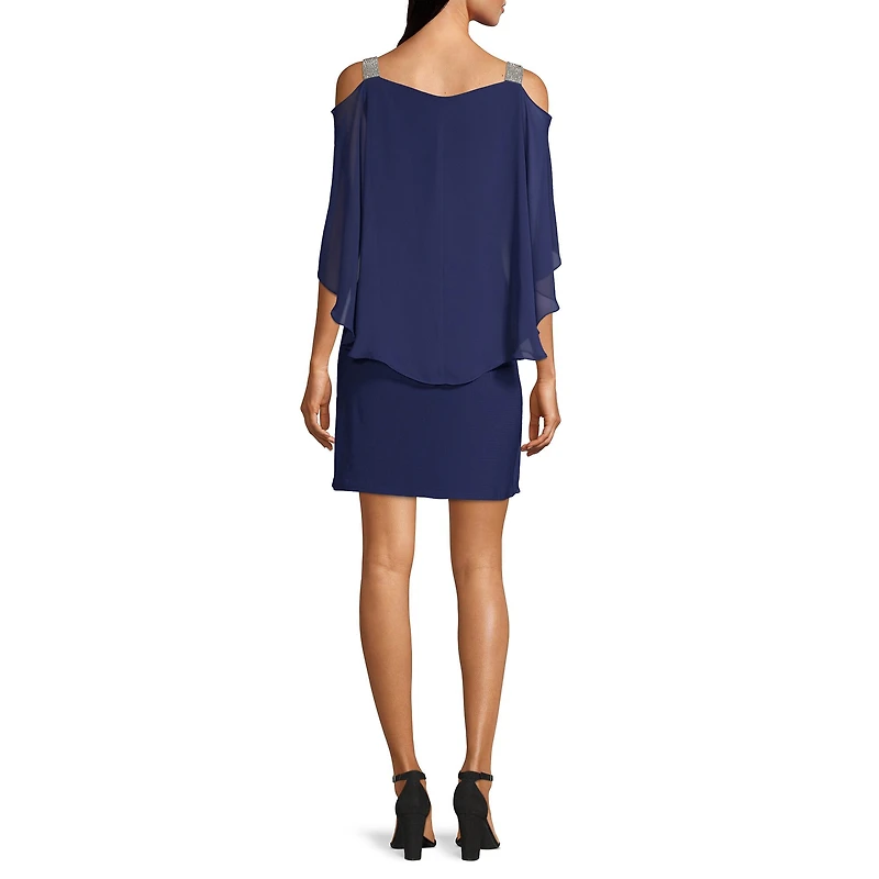 MSK Womens Square Neck Short Sleeve Embellished Sheath Dress