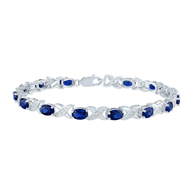 Womens Diamond Accent Lab Created Blue Sapphire Sterling Silver Tennis Bracelet