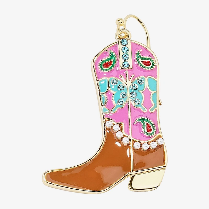 Bijoux Bar Gold Tone Cowboy Boot Womens Drop Earrings