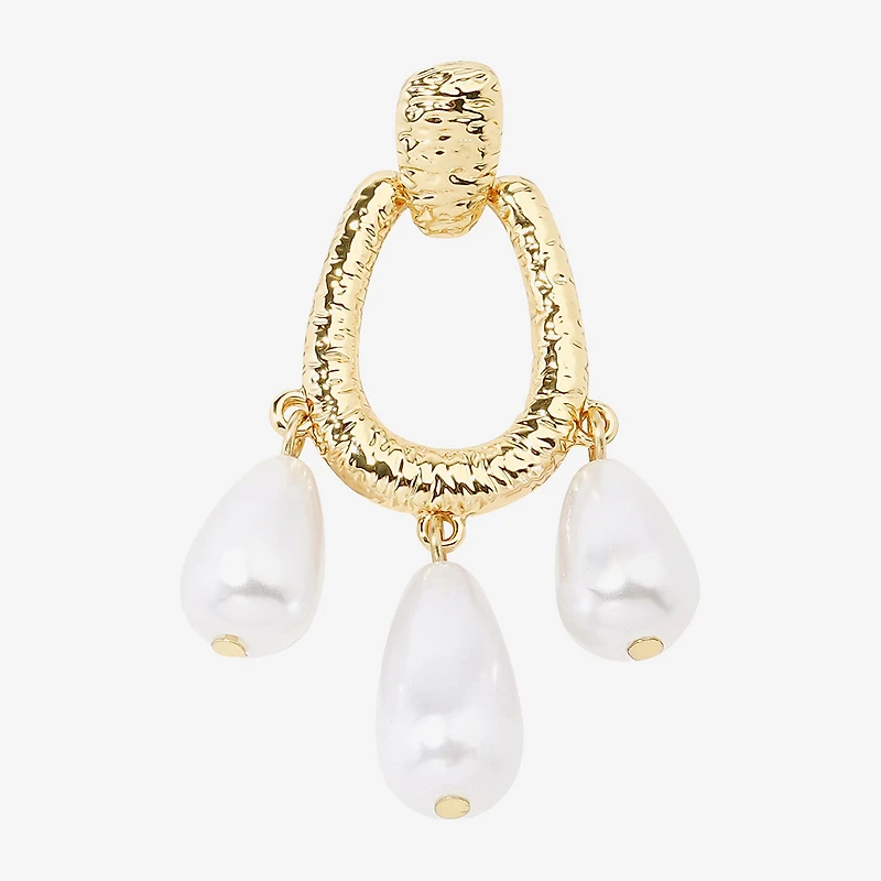 Bijoux Bar Gold Tone Womens Simulated Pearl Drop Earrings