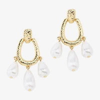 Bijoux Bar Gold Tone Womens Simulated Pearl Drop Earrings